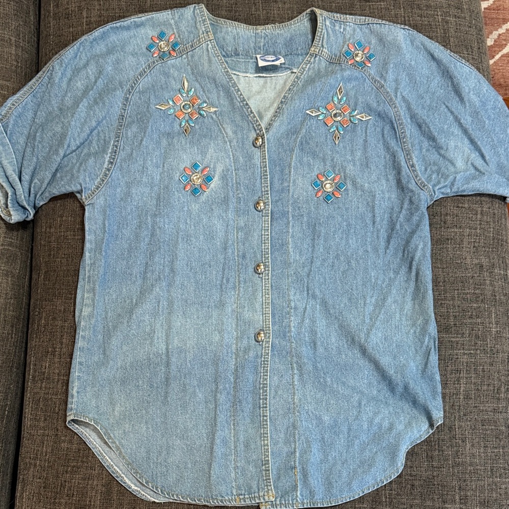 🌸 Vintage BINGO! BINGO! Denim Embellished Western Shirt — Made in USA